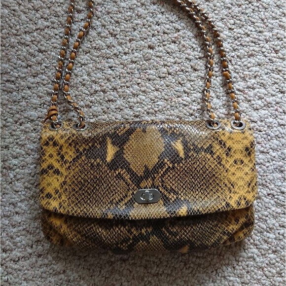 Elie Tahari Python Embossed Leather Crossbody Bag in yellow and black - Picture 1 of 14